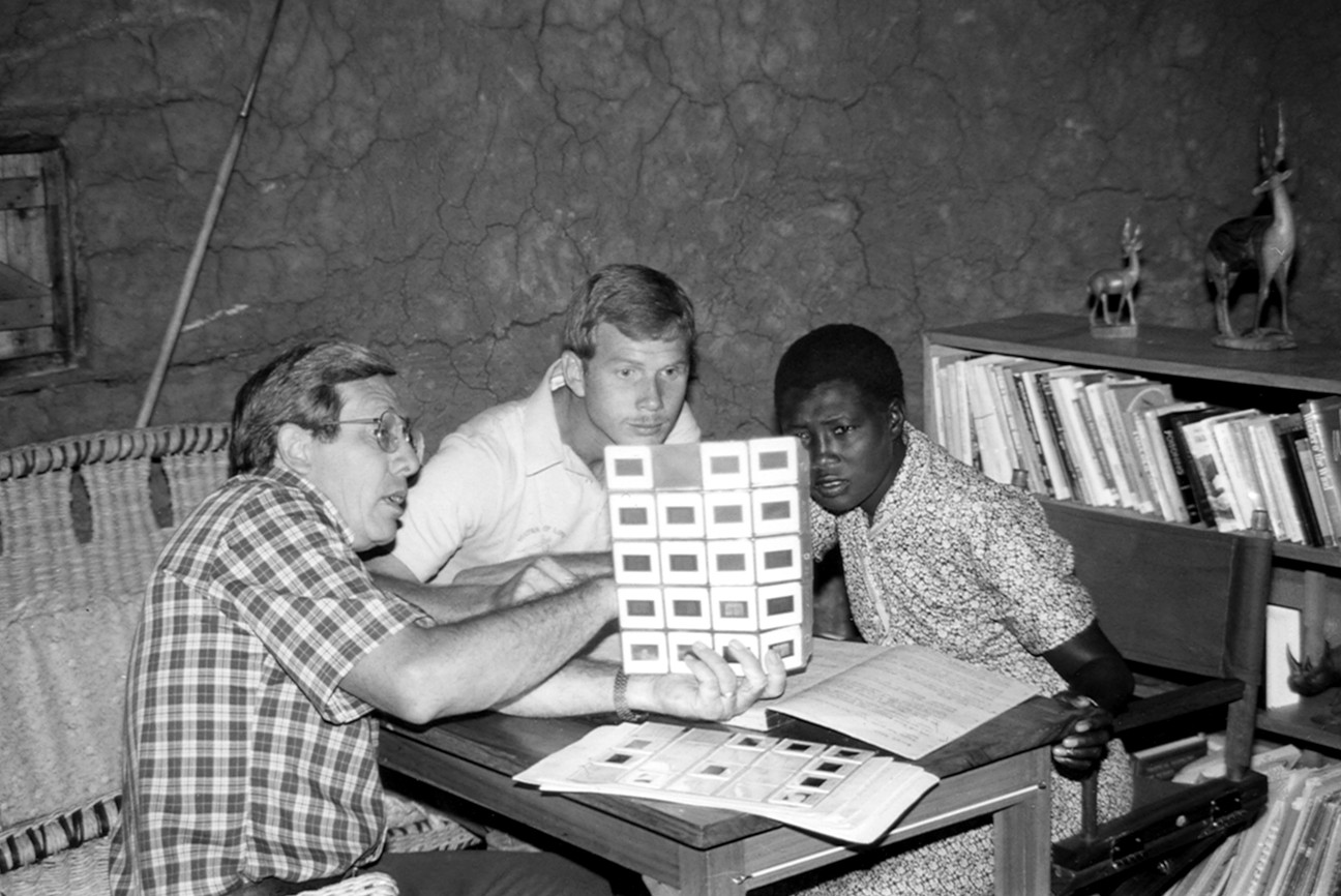 Ziden, Mike, and Mary working on Pokot Filmstrips